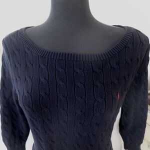 Ralph Lauren Sport Navy Cable Sweater - Scoop Neck XL